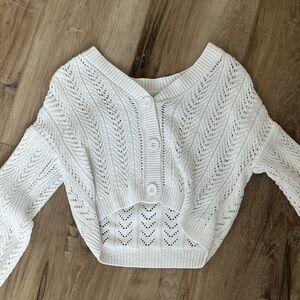 Hollister White Knit Cardigan Sweater with Chevron Design